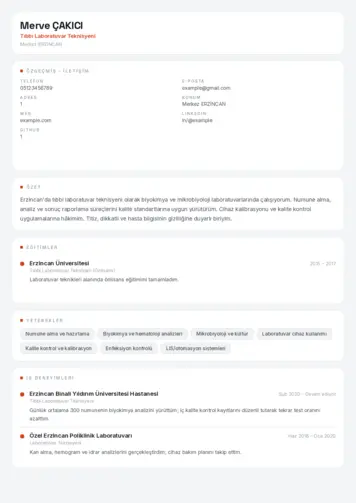 Laboratuvar Teknisyeni Cv Örnekleri cv indir